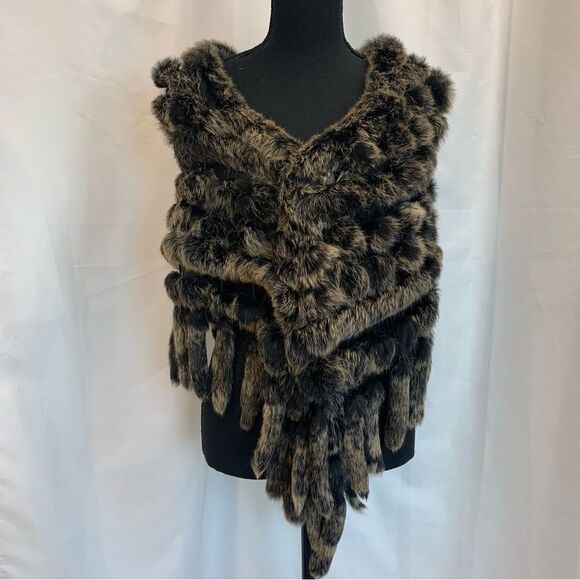 Brown black rabbit fur shawl poncho scarf winter fall - Picture 6 of 6